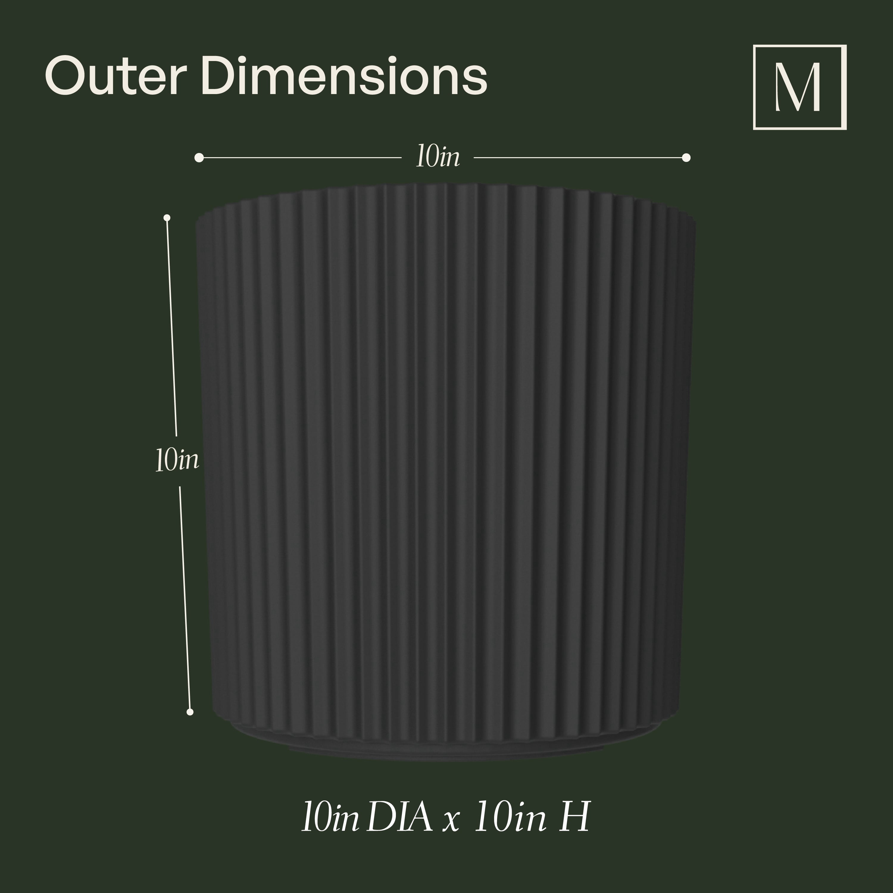 Serene 10in DIA x 10in H Round Black Plastic Plant Planter with Drainage Holes