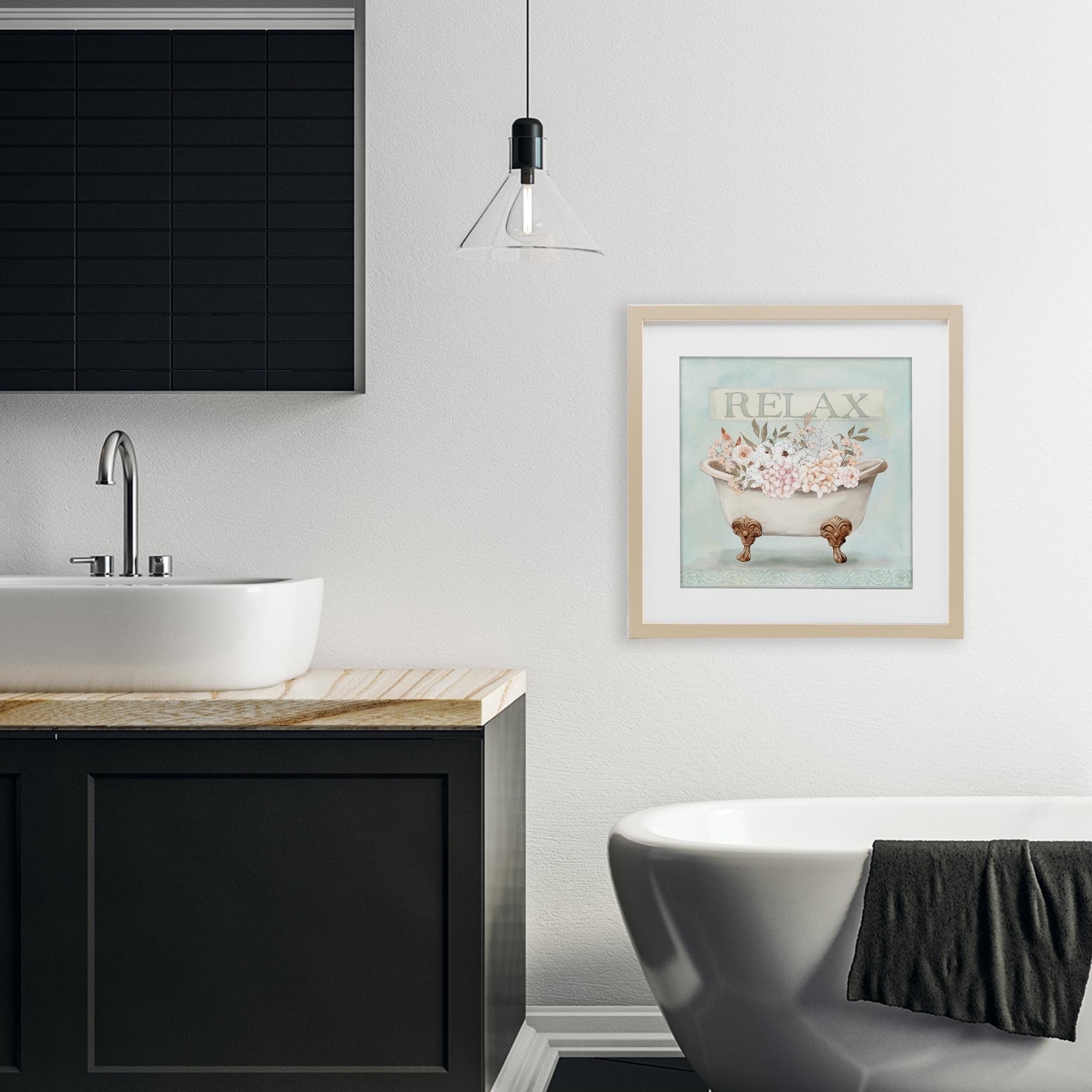Stupell Industries Relax Floral Tub Birch Framed Print Under Glass, design by Mollie B.