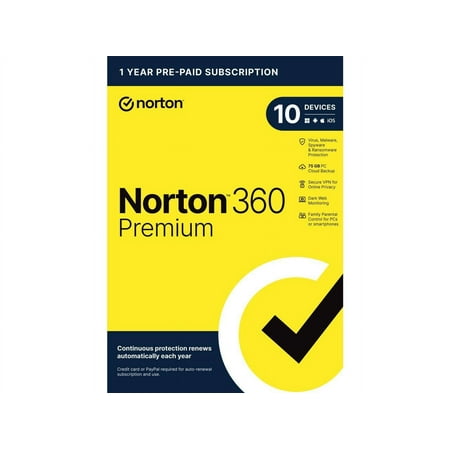 Norton 360 Premium 2024 - 10 Devices - 1 Year with Auto Renewal - Key Card