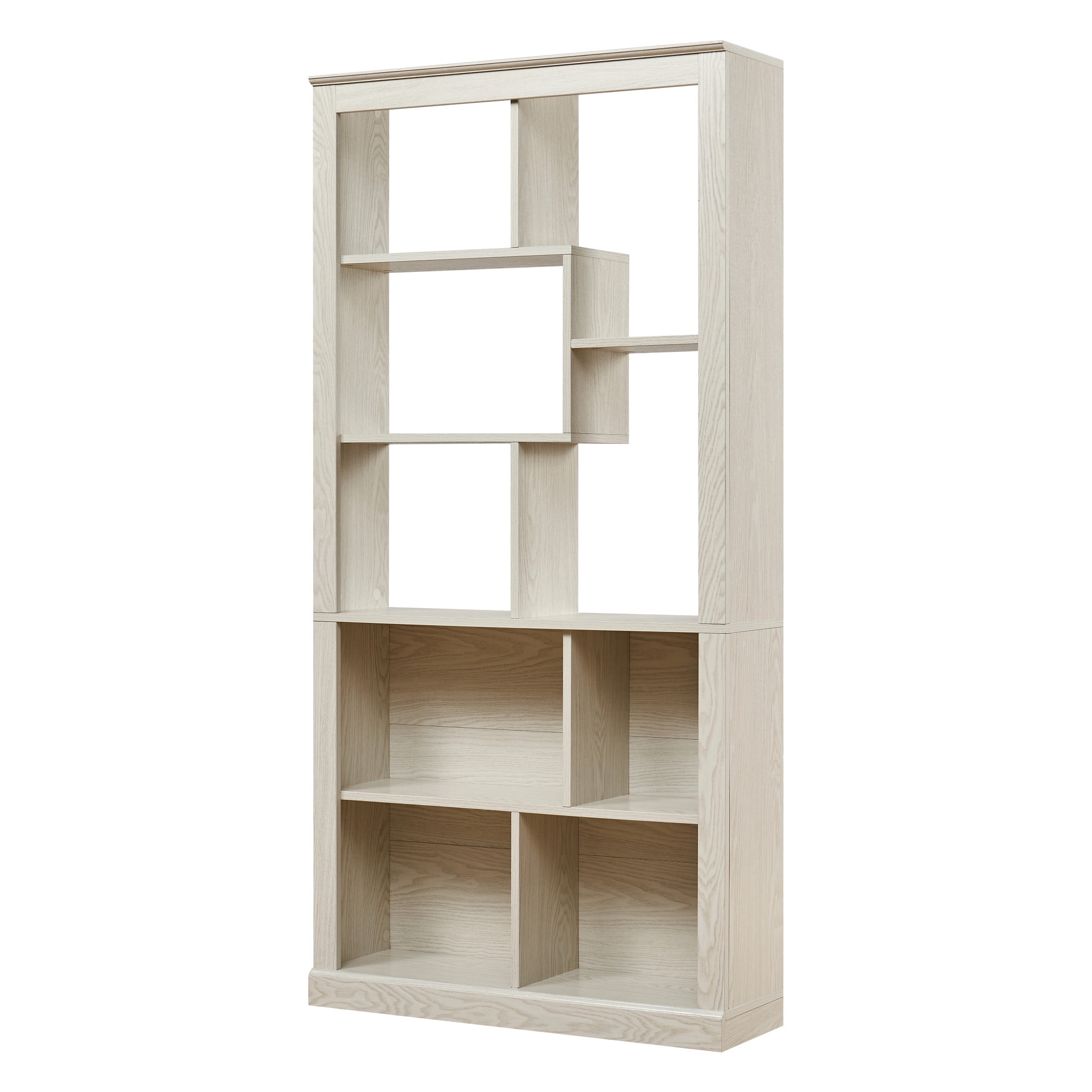 GDF Studio Lexair Multi-Space Free Combination Wood Open Bookshelf, Classified Storage Organizer Bookcase, White Oak