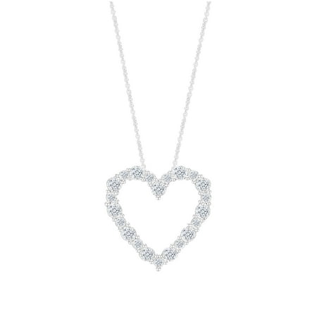 3/8 Carat Moissanite Heart Outline Pendant Necklace for Women in 18K White Gold Plated Sterling Silver Lab Created Diamond (0.37ct, D Color VVS1 Clarity) Jewelry Gift For Her