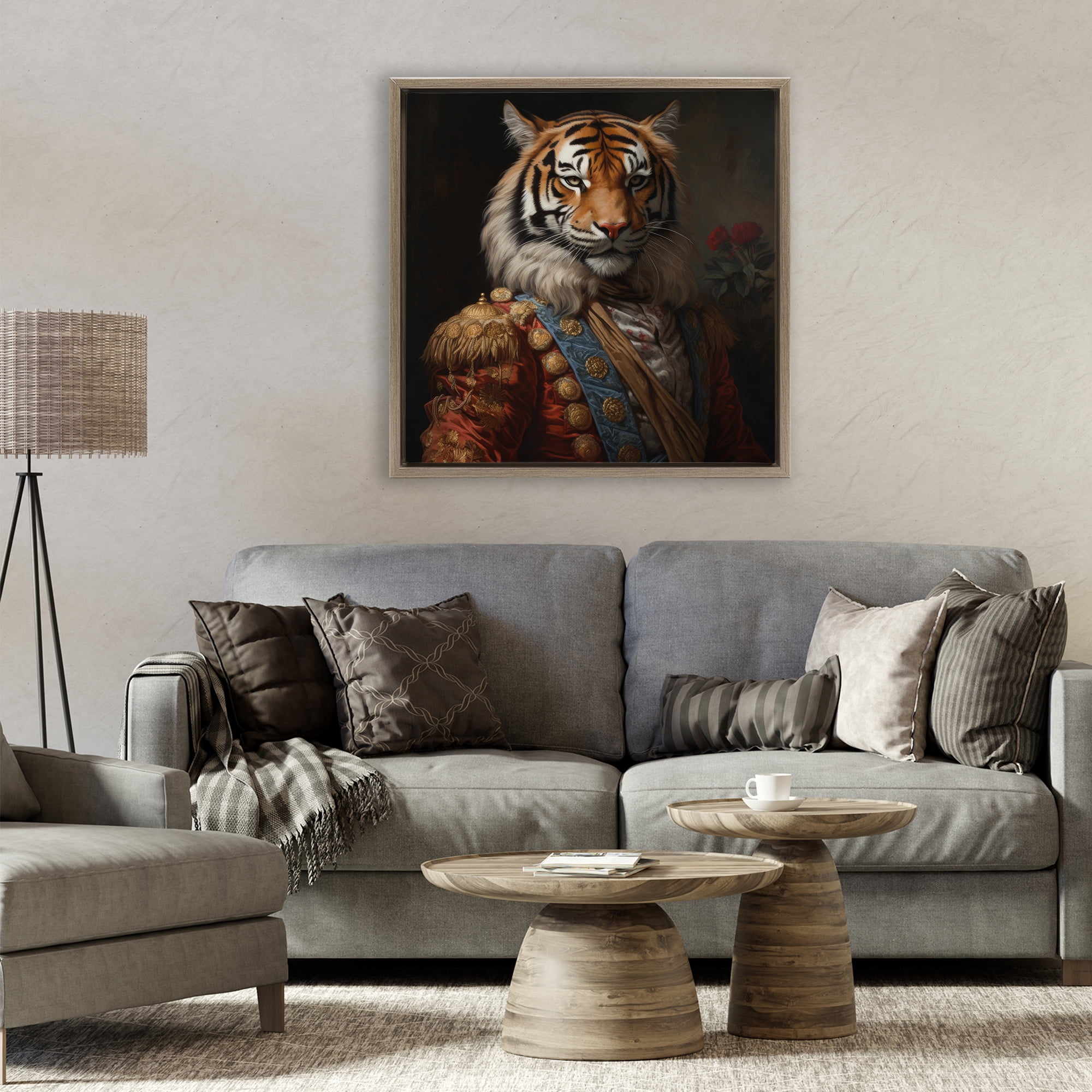 Stupell Industries Noble Tiger Transformation Brown Framed Floater Canvas Wall Art, design by Lazar Studio