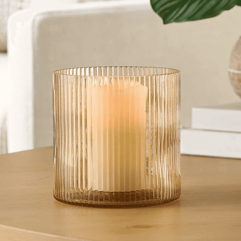Better Homes & Gardens Amber Glass Ribbed Hurricane Candleholder photo 8