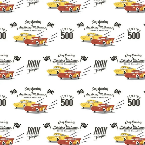 CARS III Speed Challenge White Cotton Fabric
