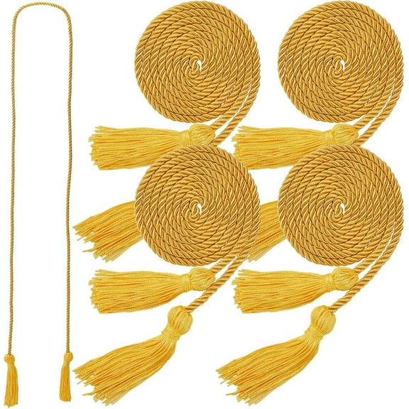 4Pcs Gold 2025 Graduation Honor Cord Braid Decorative Tassel Ropes Strings Bulk Long Polyester with Double Fringed Ends Cords for College Graduate Students Bachelor Gown Caps Decorations