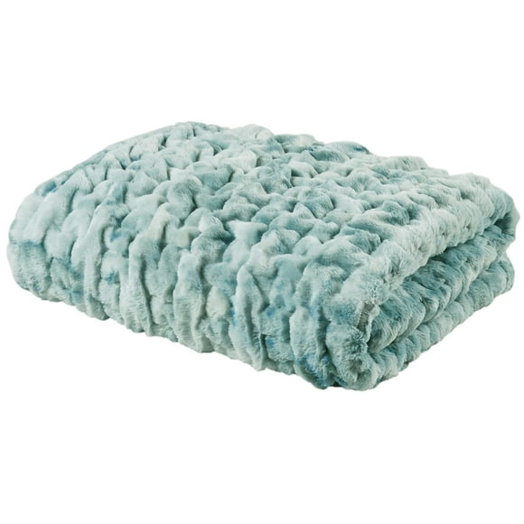 Manta Madison Park de piel sintética fruncida, 50 x 60 cm, color azul