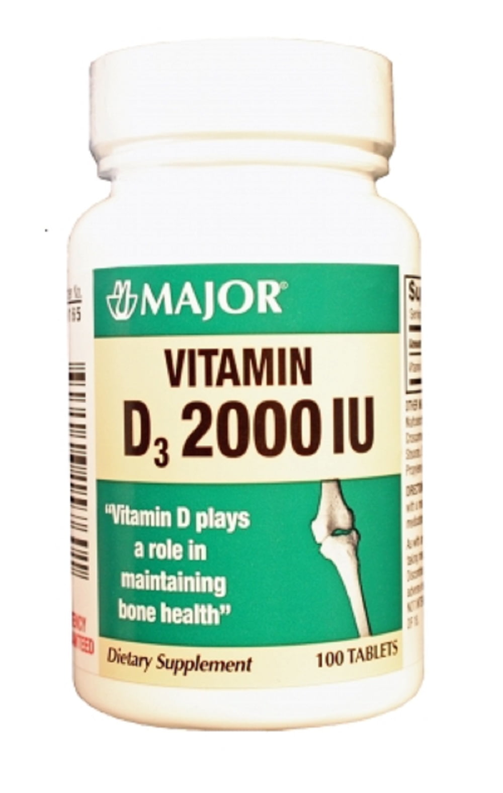Major Vitamin D3 2000 IU Dietary Supplement Tablets, 100 Count
