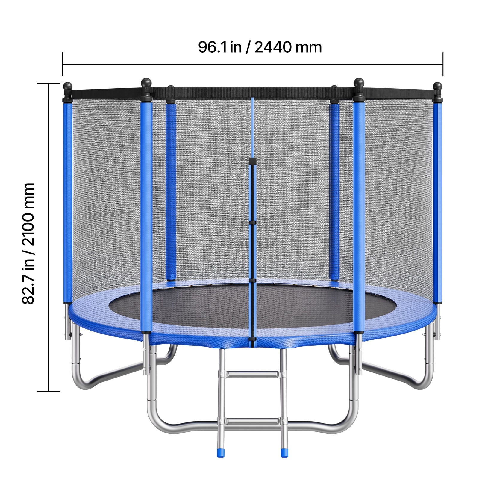 KFFKFF 8FT Outdoor Trampoline with Safety Enclosure, ASTM Certified, Durable Frame, 265 lbs Capacity, Rust-Resistant Design for Backyard Fun for Kids and Adults