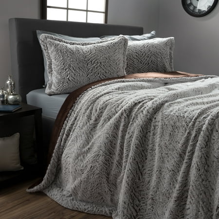 UPC 191344324263 product image for Mink Faux Fur 3 pc Comforter Set- Full/Queen-By Lavish Home ? Grey / Chocolate / | upcitemdb.com