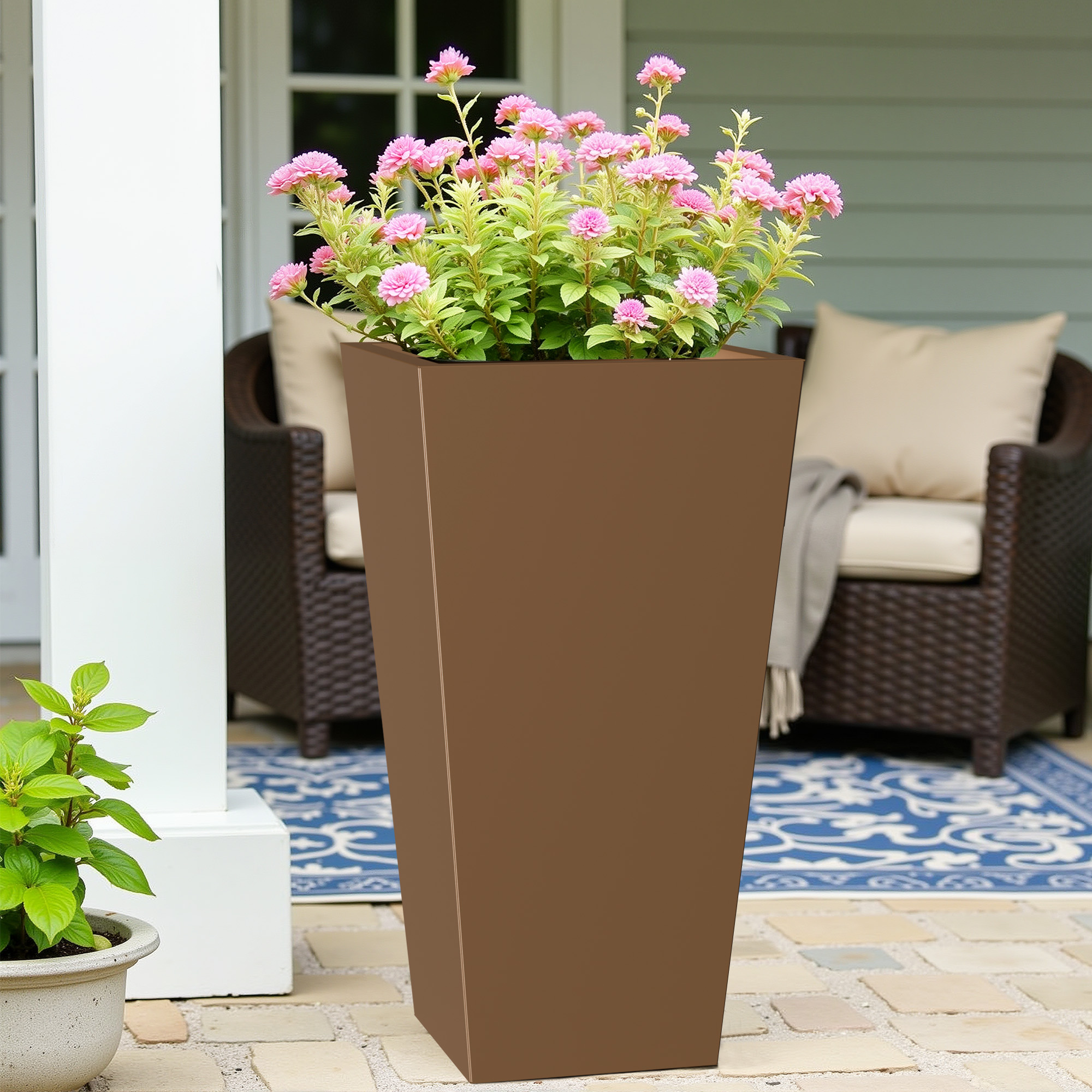 MAYEERTY 28*15*15" Brown Modern Metal Cone Planter with Inner Shelf for Outdoor Gardening, Patio & Balcony