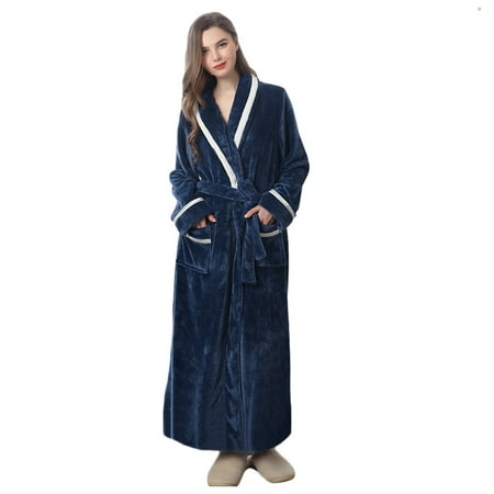 

Dtydtpe Winter Warm Long Bathrobes Homewear Sleepwear Long Sleeve Robe Coat For Men Women Winter Soft Solid Sleepwear Coat Woman Pajamas