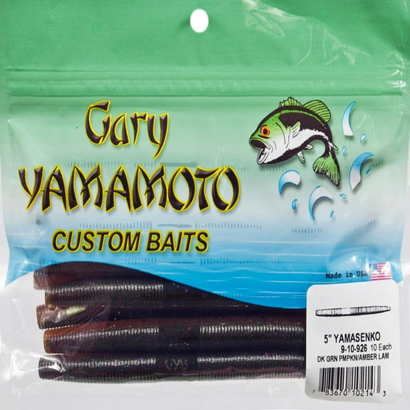 Gary Yamamoto Custom Baits 5" Senko Worm, Dark Green Pumpkin Amber