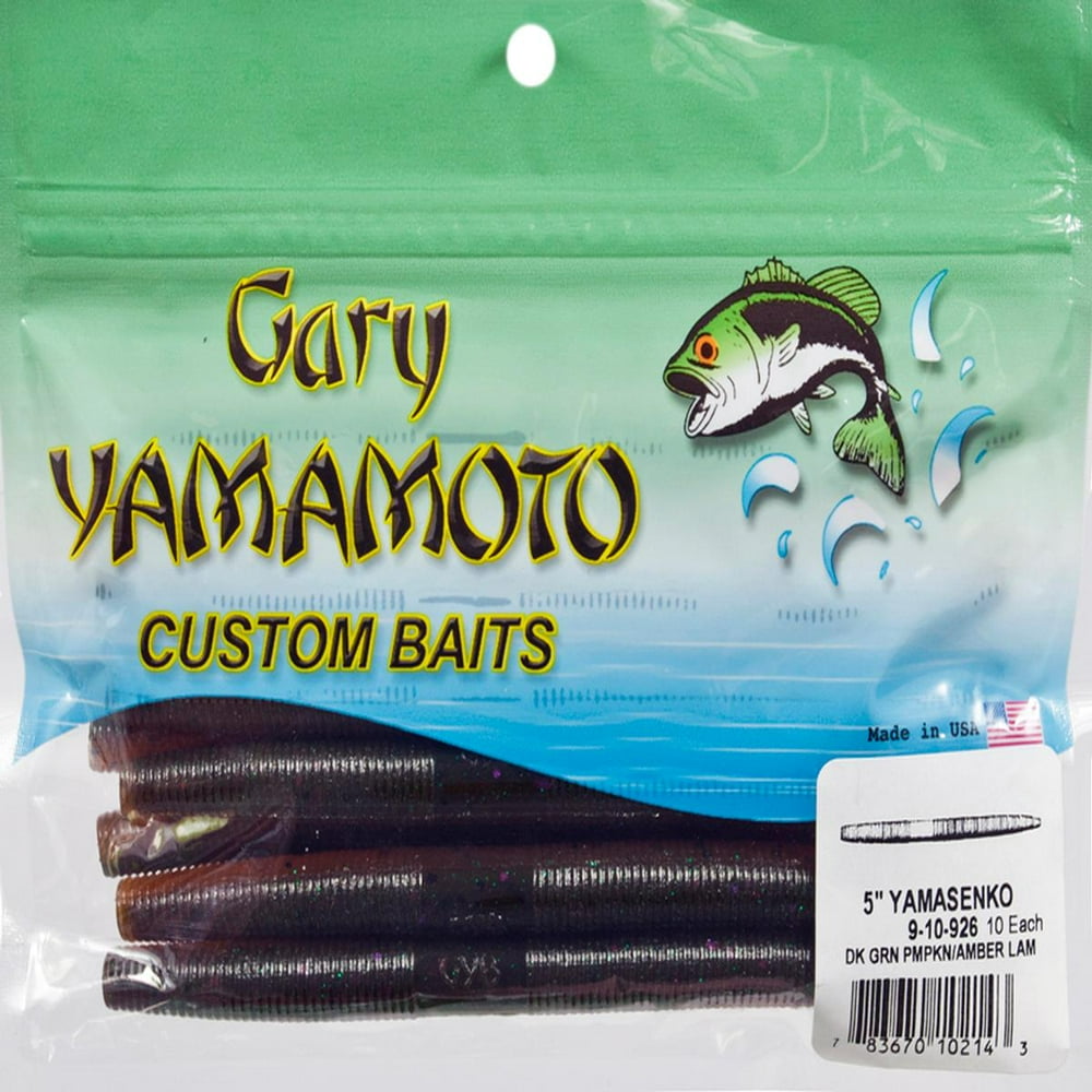 Gary Yamamoto Custom Baits 5" Senko Worm, Dark Green Pumpkin Amber