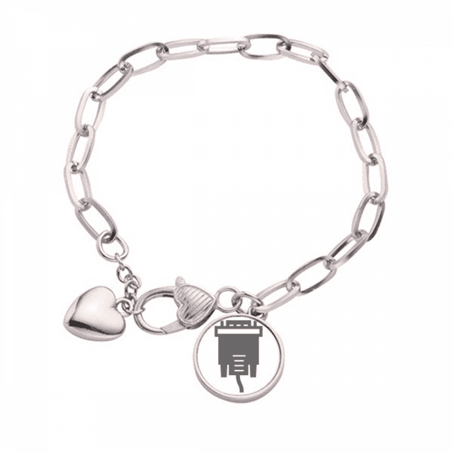 Black Plug Cable Charging Cable Pattern Heart Chain Bracelet Jewelry Charm Fashion
