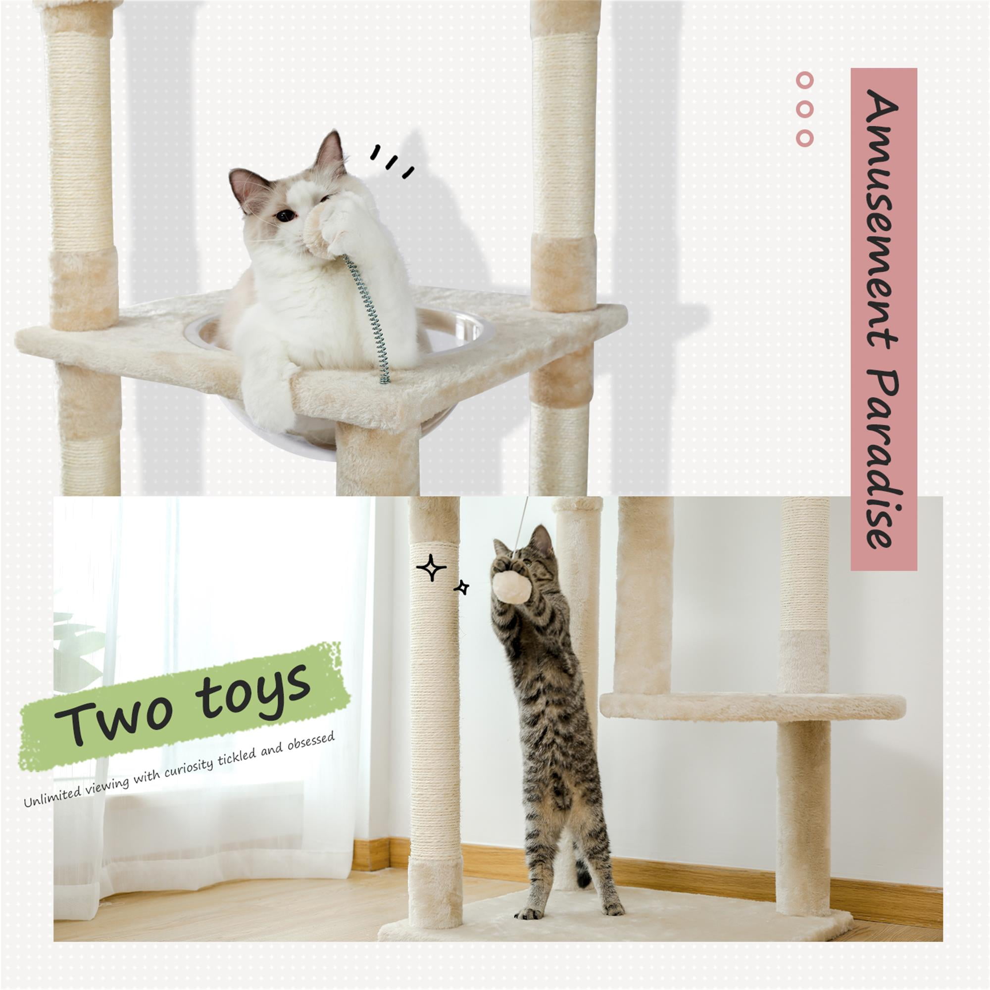 Kadyn Floor to Ceiling Cat Tree for Indoor 92"-101" Height Adjustable Cat Tower, Kitty Climbing Play House with Cozy Cat Condo, Perches and Hammock, Beige