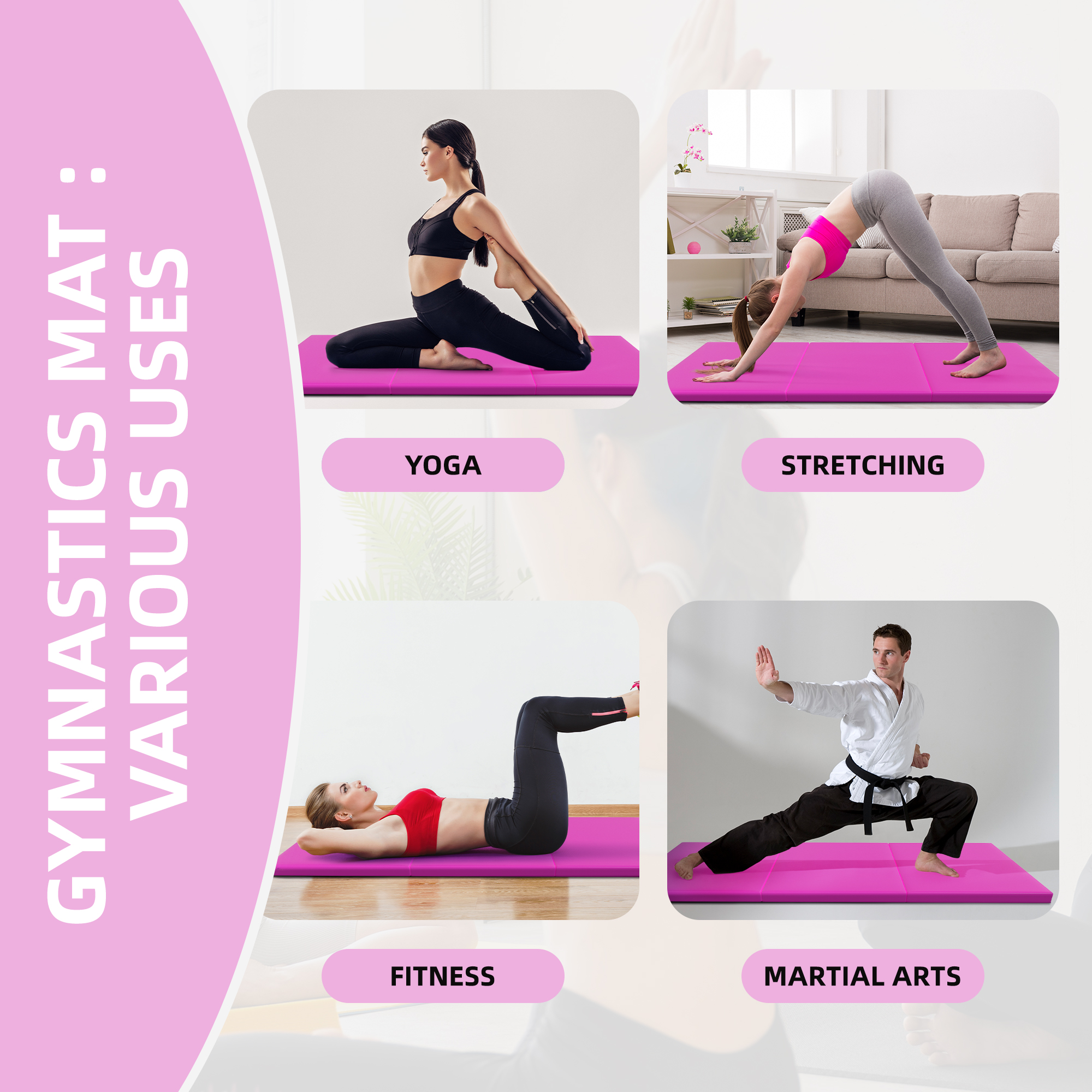 Signature Fitness 2ft x 6ft x 2in Folding Gymnastics Mat, 3-Panel Exercise Mat for Yoga, Tumbling, Stretching, Home Gym, PVC Leather + EPE Foam, Multiple Colors