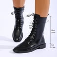 thumbnail image 4 of Women's Classic Lace Up Combat Mid Calf Boots Side Zipper Flat Low Heel Square Toe Smooth Faux Leather for Punk Style All Season Casual Outfits Black 41, 4 of 9