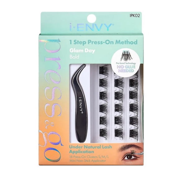 i-ENVY Press&Go Self Adhesive Eyelashes and Applicator Kit, No Glue False Eyelash Clusters, Easy Application 1 Step Press-On Lashes, No Damage or Residue (Glam Day Bold)