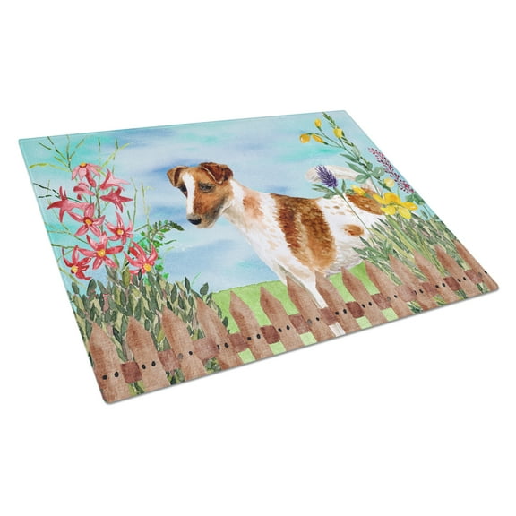 Caroline's Treasures Smooth Fox Terrier Spring Glass Cutting Board Large