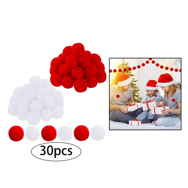 30x bolas de pompón Mini pompones lindos y suaves para niños, proyectos de manualidades DIY, fabricación de llavero, decoración navideña para el hogar rojo blanco Soledad Bolas de pompones