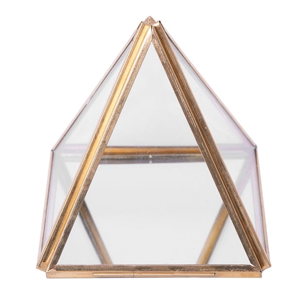 Joyero de Cristal Caja Decorativa GeoméTrica Dorada Soportes de Anillo de PiráMide de Cristal GeoméTrico para Regalo de CumpleañOs de Boda S