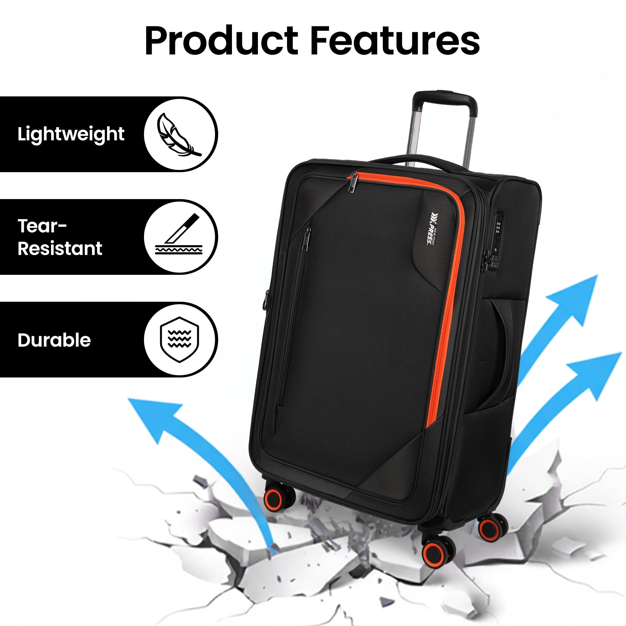 New York Xpress 32" Softside Large Checked Luggage, Expandable Suitcase with Spinner Wheels, TSA-Approved, Black , WD8818