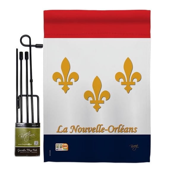 Breeze Decor BD-FU-GS-118006-IP-BO-D-US13-BD 13 x 18.5 in. New Orleans Interests Fleur De Lys Impressions Decorative Vertical Double Sided Garden Flag Set with Banner Pole