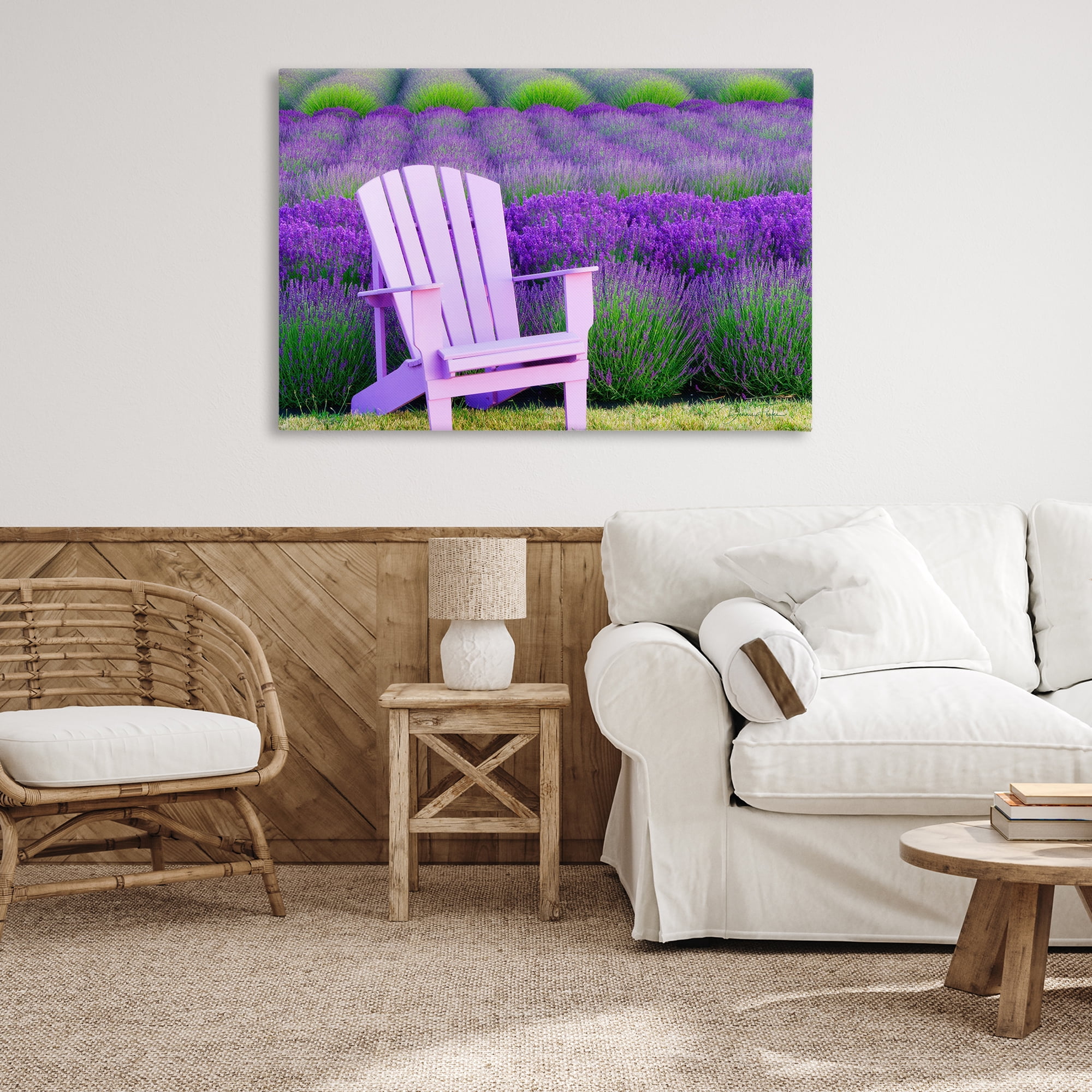 Stupell Industries Chair & Lavender Field Landscape & Nature Painting Wrapped Canvas Art Print Wall Art, 45 x 30