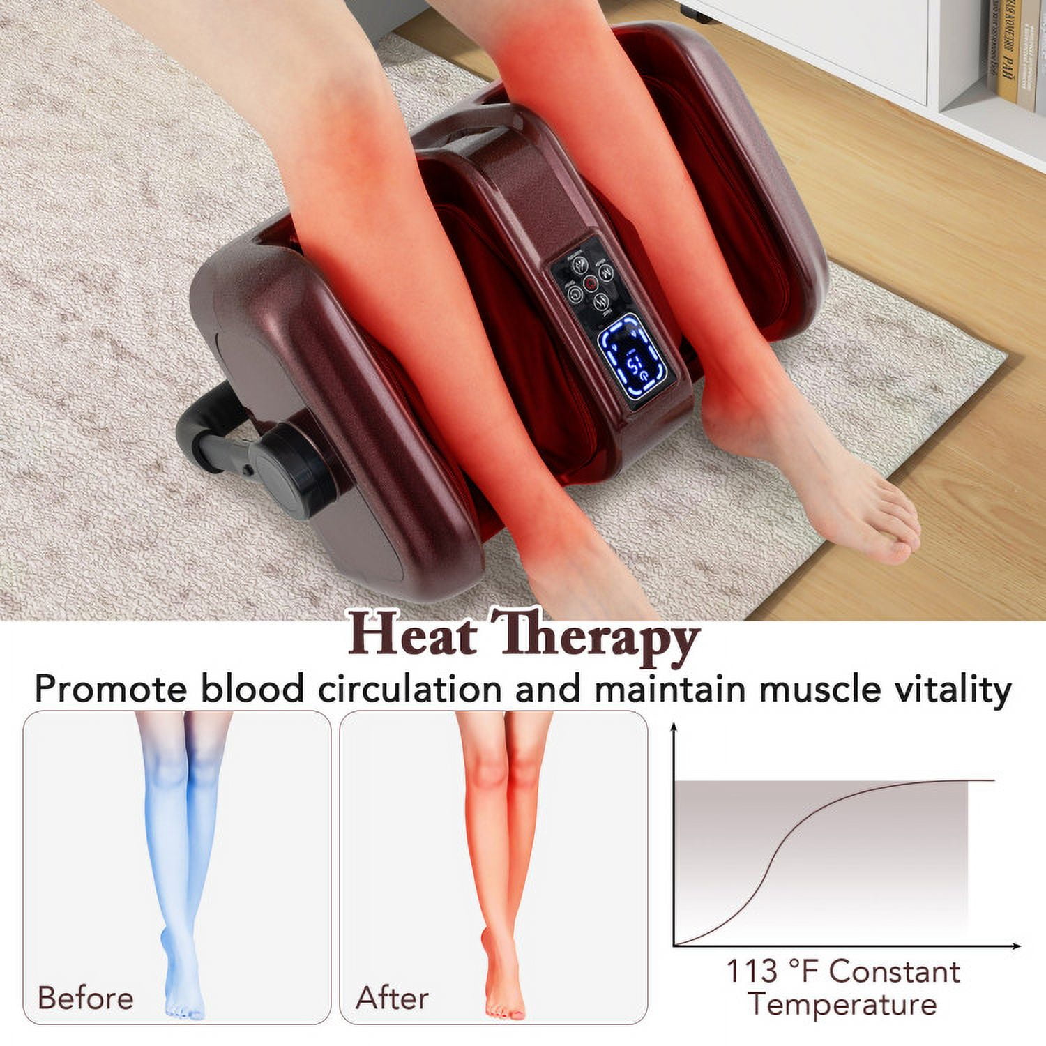 Barara King Foot Massagers,Foot Relaxation,Foot and Calf Massager with Heat Shiatsu Deep Kneading Rolling Smart Electric Leg Massager-Red