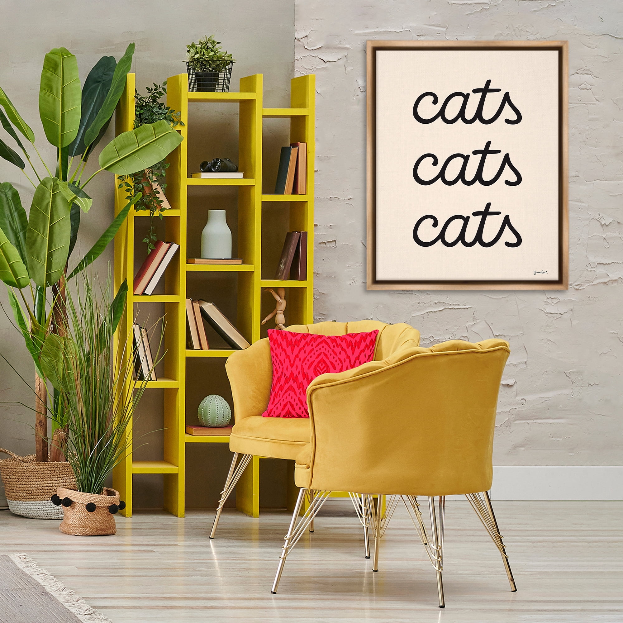 Stupell Industries Cats Repeating Script Animals Painting Brown Floater Framed Canvas Art Print Wall Art, 25 x 31