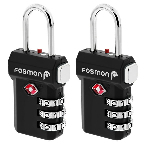 Fosmon TSA Approved Luggage Locks, (2 Pack) Open Alert Indicator 3 Digit Combination Padlock Codes with Alloy Body and Release Button - Black