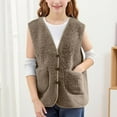 thumbnail image 2 of Arlun Sherpa Vest Girls Fuzzy Button Down Sleeveless Crop Jackets Fall Winter Soft Cozy Fur Solid Warm Outerwear Vest With Pockets Brown 7-8 Years, 2 of 6