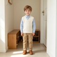 thumbnail image 5 of Toddler Kids Sweater Vest V Neck Cable Knit Sleeveless Uniform Knitwear, 5 of 6
