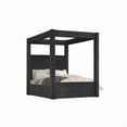 thumbnail image 3 of Modern Black Upholstered Canopy Bed Eastern King Size Platform Bed, Bedroom Furniture Wooden Bed, 3 of 7