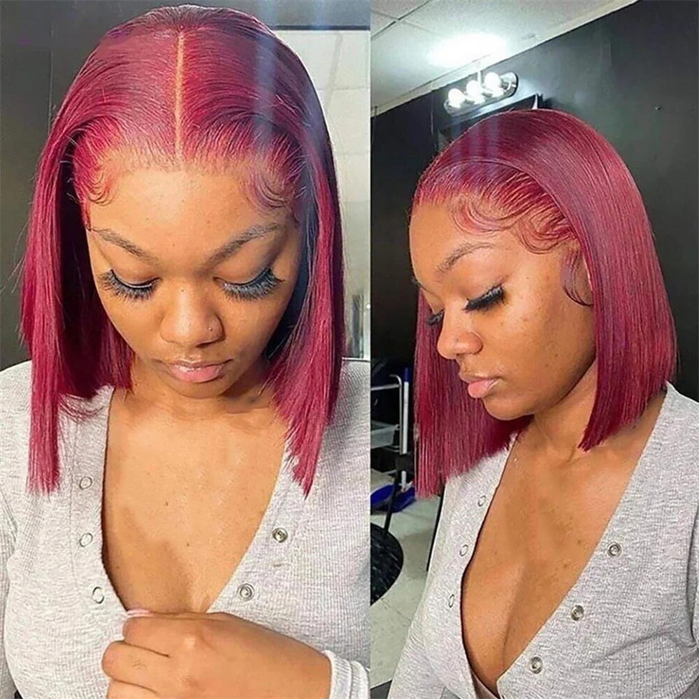 99J Straight Short Bob Wigs Human Hair Pre Plucked T Part Lace Frontal Wig