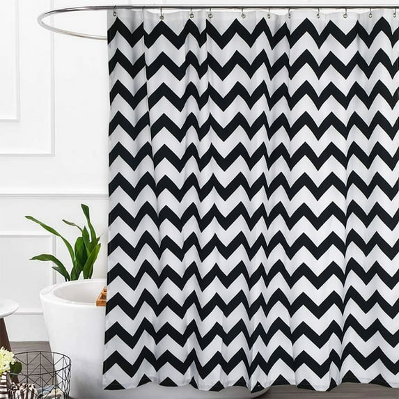 Stall Shower Curtain 54 inch Width, Waterproof Chevron Striped Geometric Fabric Shower Curtain for Bathroom, Black and White, 54x78 inch