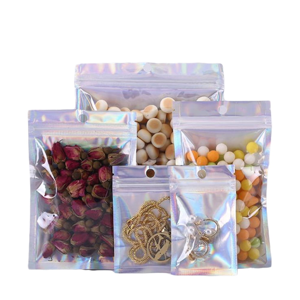 New Flat Mylar Zip Lock Reclosable Pouches with Hang Hole Variety Colors Size 