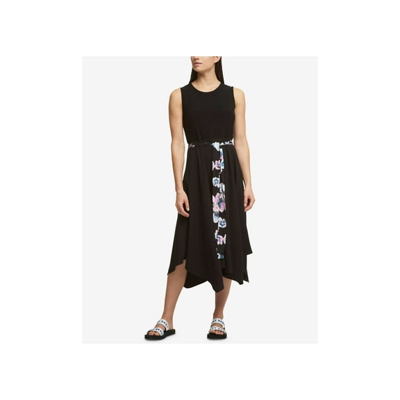 DKNY Belted Handkerchief Hem Dress Dress Black S