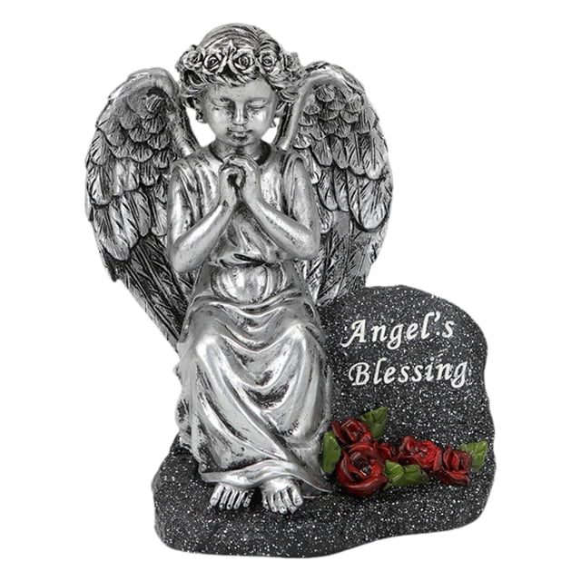 harayaa Angel Statue with Solar Function, Durable Resin Decoration, Suitable for Outdoor Silver