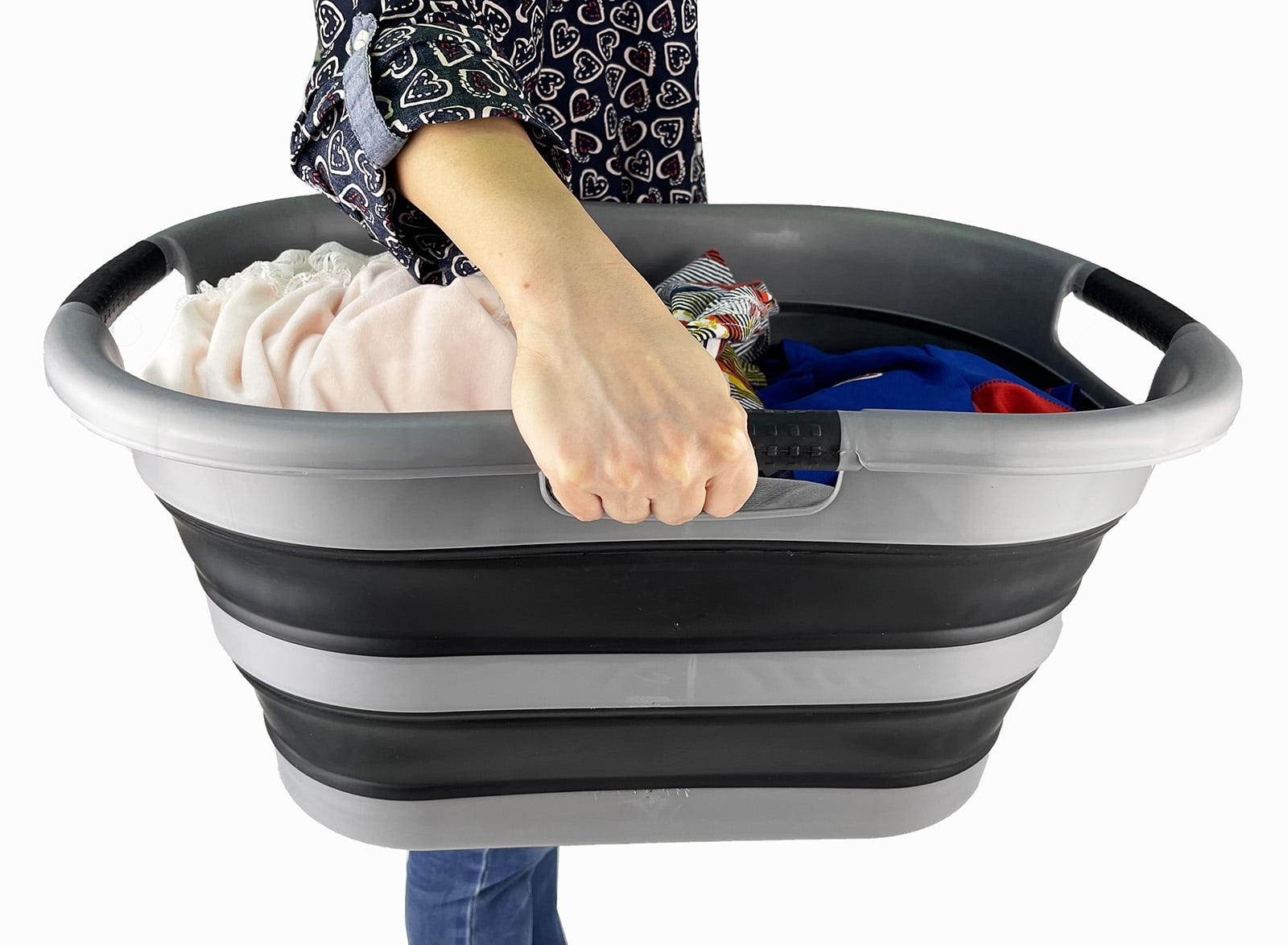 SAMMART 40L (10.5 Gallon) Collapsible Plastic Laundry Basket - Space Saving Storage Container/Organizer - Portable Washing Tub - Foldable Pop Up Hamper/Basket