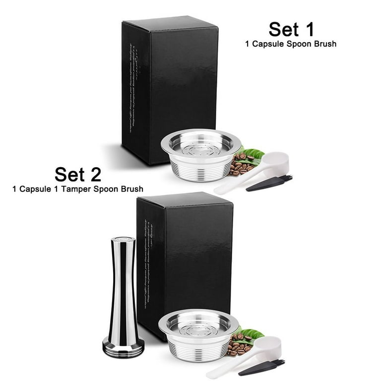 Bar Espresso Coffee Stainless Steel Spoon Brush Reusable Pods Coffee Pod  Holder Set Refillable Capsule Coffee Capsule SET 1 