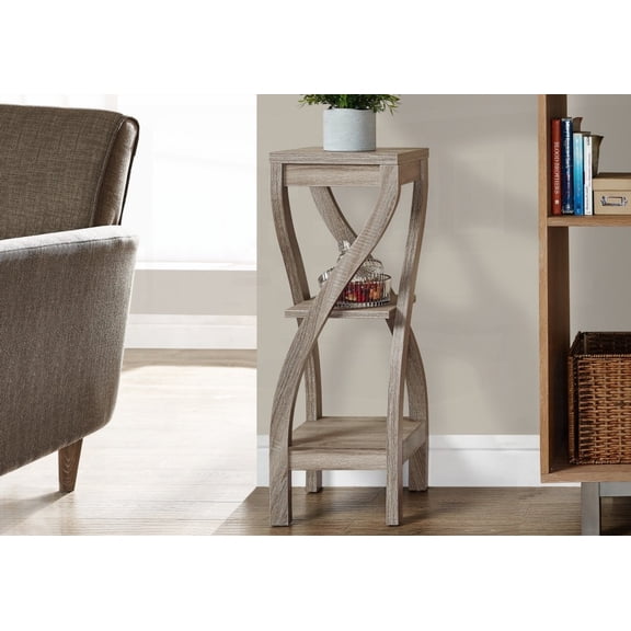 Brown Laminate Side/End Table, 3-Tier Square, 2 Storage Shelves, Modern for Living Room and Bedroom