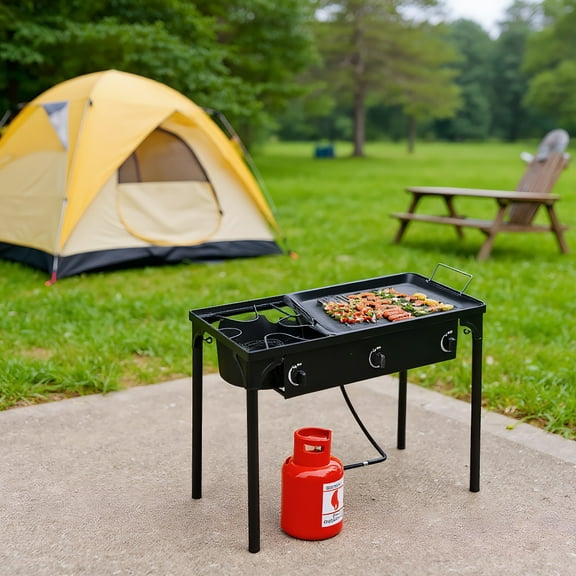 GVN Outdoor Camping Cooking Stove, Cooktop, Outdoor Camp Stove, Portable Cast Iron Patio Cooking Burner(Double Burner 225000-BTU)