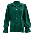 thumbnail image 4 of Tiweut Button Down Shirts for Women Elegant Satin Silk Long Puff Sleeve Lapel Solid Color Ladies Tops, 4 of 5