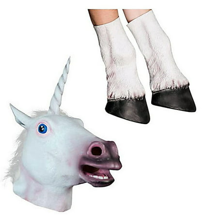 Halloween Latex Magical Unicorn Horse Mask with One Pair Hooves Gloves