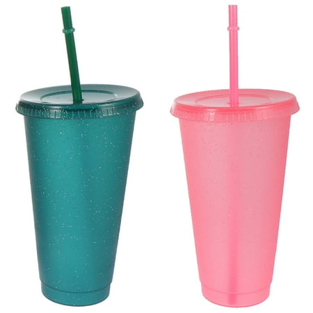 

2pcs Glitter Straw Drinking Cups Reusable Leak-proof Travel Drink Cups Home Supplies