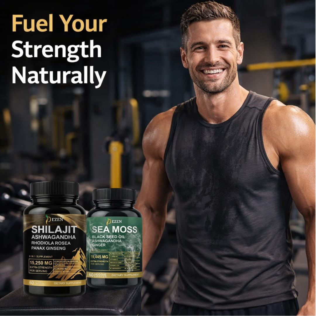 Premium Shilajit & Sea Moss Capsules Combo Pack with Ashwagandha, Turmeric, Black Seed Oil, Irish Sea Moss Blend, 30 Servings