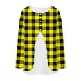 thumbnail image 7 of XPMWRP Women Fake Two Piece Patchwork Tunic Top Loose Crew Neck Button Up Henley Shirts Long Sleeve Dressy Casual Blouse Yellow XXXL, 7 of 7