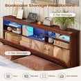 thumbnail image 6 of Farmhouse Queen Size Bed Frame with Lift Up Storage & Bookcase Headboard - Wood Platform Bed with USB Charging Station, LED Lights, No Box Spring Needed, Brown, 6 of 8