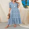 thumbnail image 3 of Femmes Été Casual Boho Floral Print Robe V Cou Manches Courtes Longues Maxi Robes de Plage, 3 of 7